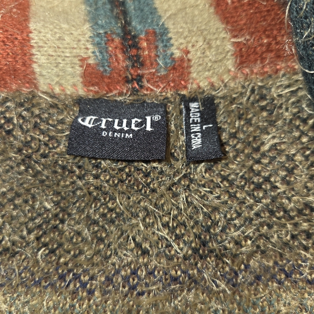 Cruel Sweater Open Cardigan Duster Women's Large Western Wear Aztec w/ Ties Boho - Picture 3 of 8